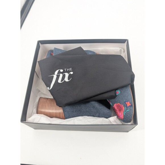 The Fix Nash Oval Heel Ankle Bootie Zip Floral Embroidery Indigo Denim Size 10 - Picture 7 of 7